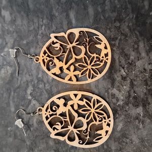 Wood carved butterfly earrings